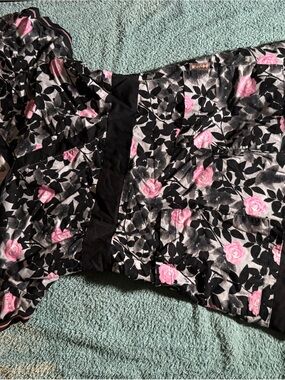 koi Black Floral Blouse with Pink Roses